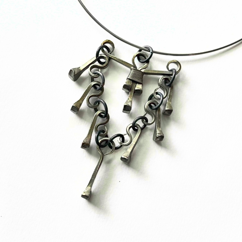 Brutalist Jewelry - Mid Century Modern -   Horseshoe Nail Necklace  Pendant - Picture 2 of 6